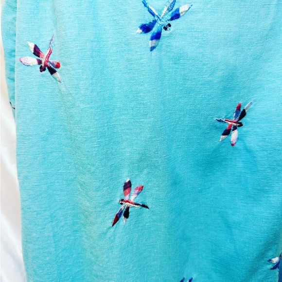 VTG SZ L Sun dress, Dragonflies Turquoise Floral Embroidered Dress Spring Easter - Picture 5 of 5